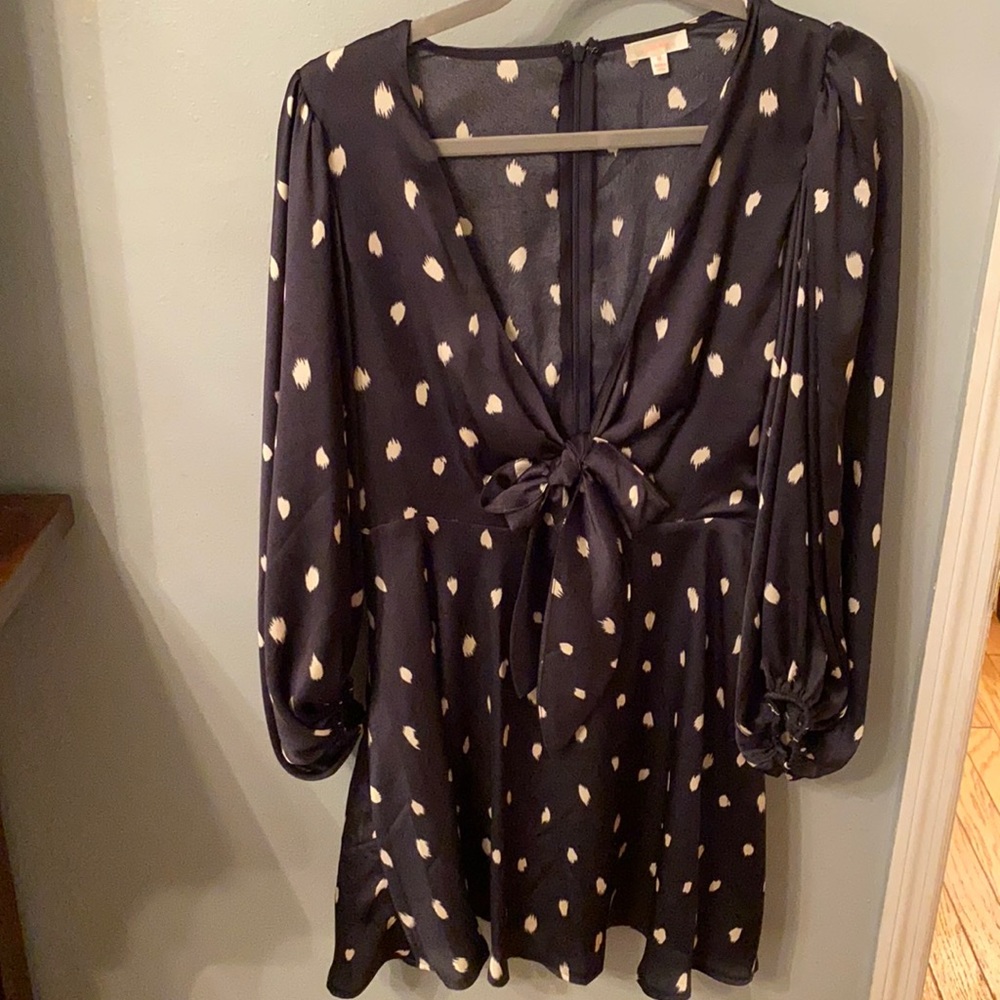 Printed Satin Tie Front Dress